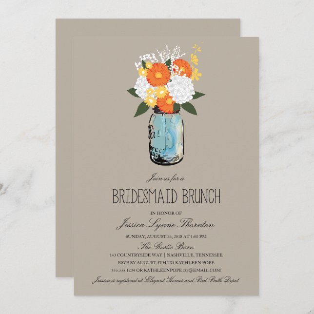 Citrus Bloom Mason Jar | Bridesmaid Brunch Invitation (Front/Back)