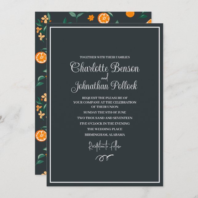 Citrus Bloom Oranges & Botanicals Wedding Invitation (Front/Back)