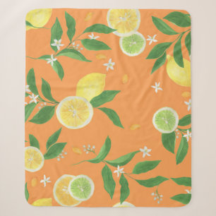 Citrus Bloom Watercolor Fabric Sherpa Blanket