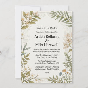 Citrus Blossoms, Olive Branches, Bougainvillea, Ar Invitation