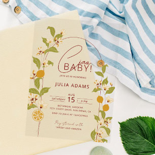 Citrus Blue Yellow Lemon Amalfi Coast Baby Shower Acrylic Invitations