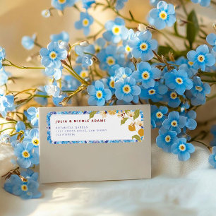 Citrus Blue Yellow Lemon Amalfi Coast Baby Shower Return Address Label