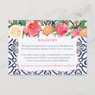 Citrus Bold Floral Dark Blue Tile Registry Details Enclosure Card
