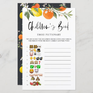 Citrus Botanical Emoji Pictionary Baby Shower Game