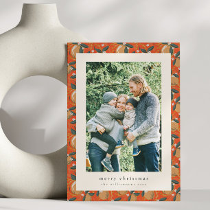 Citrus Botanical Red Merry Christmas Family Photo Holiday Card