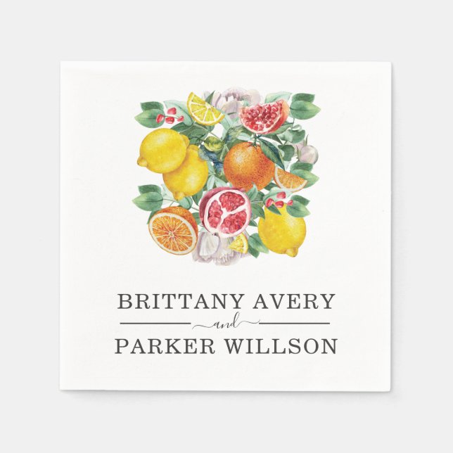 Citrus Botanical Wedding Watercolor Napkin (Front)