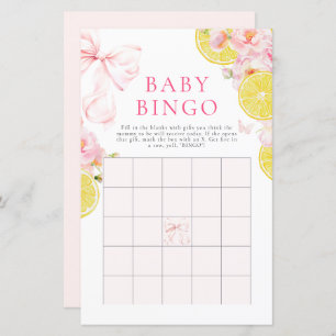 Citrus Bow Girl Baby Shower Gift Bingo Game