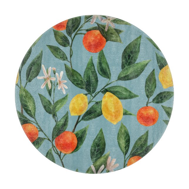 Citrus Branches: Watercolor Ornamental Pattern Cutting Board (Front)