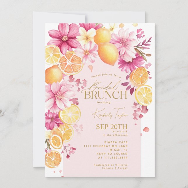 Citrus Bridal Brunch Bright Florals Lemons Invitation (Front)