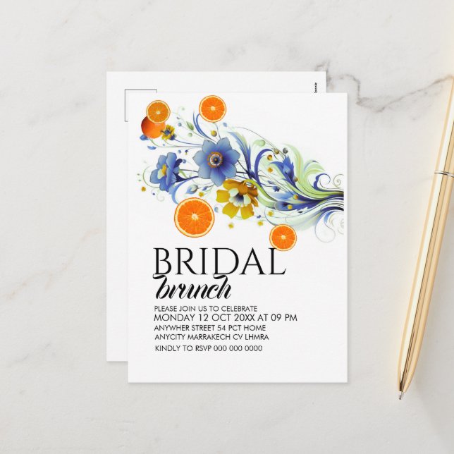 Citrus Bridal Brunch Invitation Template, Orange B (Front/Back In Situ)