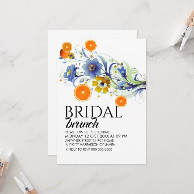 Citrus Bridal Brunch Invitation Template, Orange B (Front/Back In Situ)