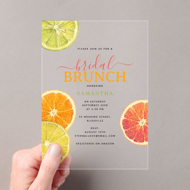 Citrus Bridal Brunch Lemon Orange Bridal Shower Acrylic Invitations (Insitu (Handheld))