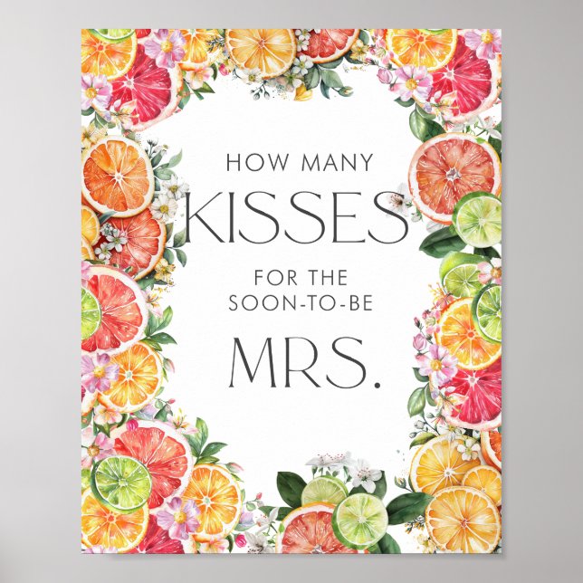 Citrus Bridal Shower How Many Kisses Poster (Front)