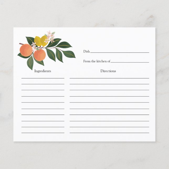 Citrus Bridal Shower Recipe card (Front)