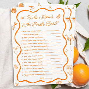 Citrus Bridal Shower Who Knows Bride Game Card