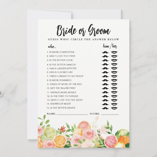 Citrus Bride or Groom game fully editable card (Front)