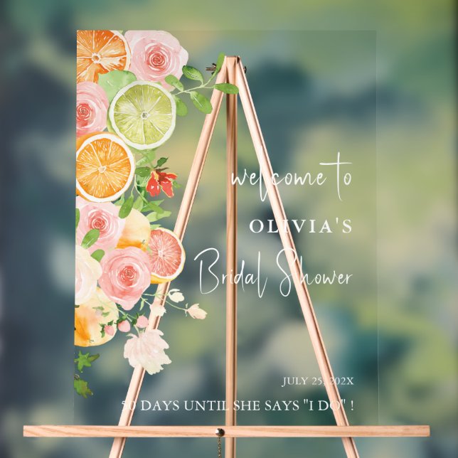 Citrus Bright Bridal Shower Welcome Acrylic Sign (Neutral)