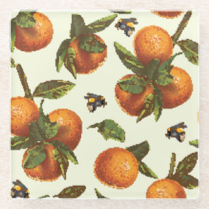 Citrus & Bumblebee: Vintage Seamless Glass Coaster