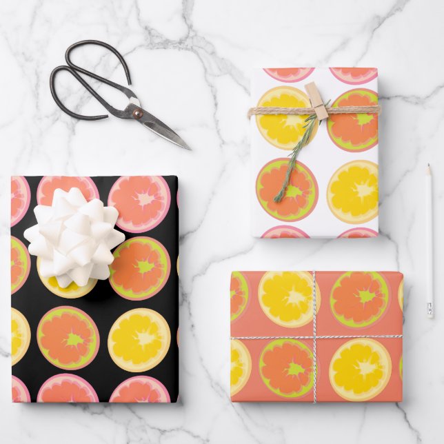 Citrus Candy Lemon Fruit Pattern Birthday Wrapping Paper Sheet (Front)