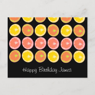 Citrus Candy Lemon Fruit Pattern Black    Postcard