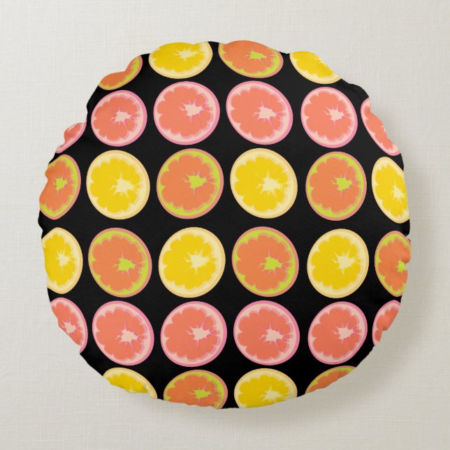 Citrus Candy Lemon Fruit Pattern    Round Cushion (Front)