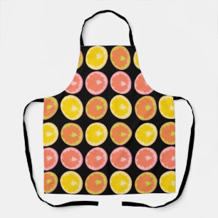 Citrus Candy Lemon Pattern Black Apron