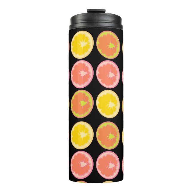 Citrus Candy Lemon Pattern Black    Thermal Tumbler (Front)