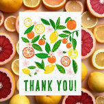 Citrus Celebration Custom Colourful Lemons Oranges Postcard<br><div class="desc">Perfect cute card for a fun thank you postcard! Hand made art for you! Check my shop for matching items. FULLY CUSTOMIZABLE! Click on “Personalise” above to edit the text. Click "edit using design tool" to adjust the fonts, colours and placements and add text to the back side if you...</div>