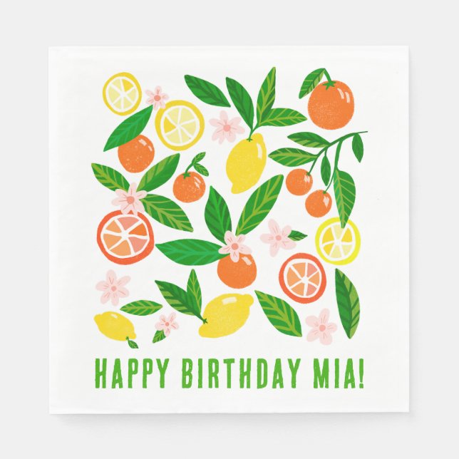 Citrus Celebration Custom Name BIRTHDAY PARTY  Napkin (Front)