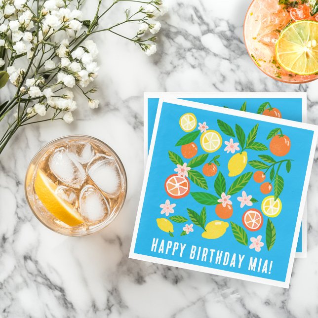 Citrus Celebration Custom Name BIRTHDAY PARTY  Napkin (Citrus Celebration Custom Name BIRTHDAY PARTY Napkins
)