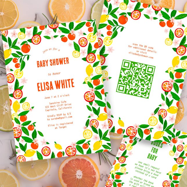 Citrus Celebration CUSTOM QR Code BABY SHOWER Invitation (Citrus Celebration CUSTOM QR Code BABY SHOWER Invitation
Oranges Lemons Colorful Cute)