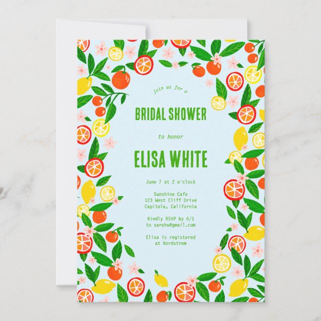 Citrus Celebration CUSTOM Summer BRIDAL SHOWER Invitation (Front)