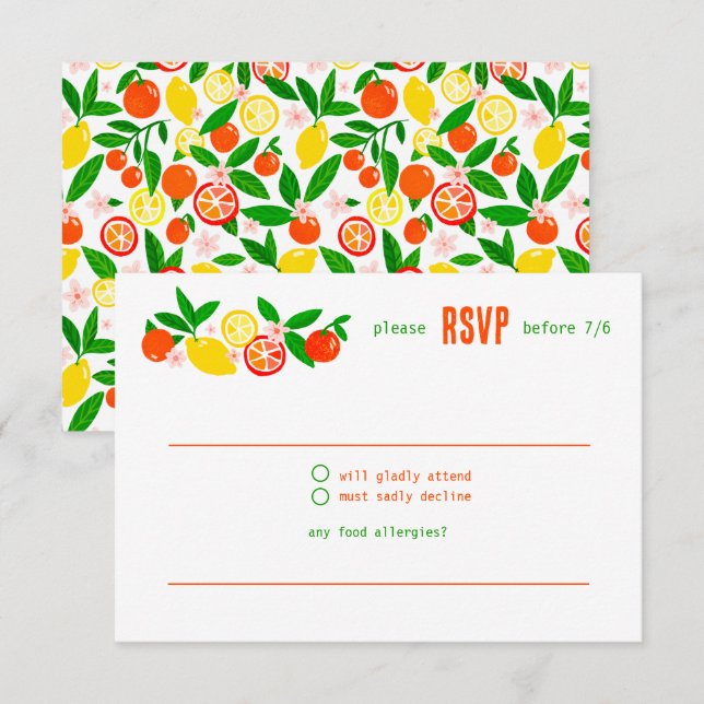 Citrus Celebration CUSTOM Summer BRIDAL SHOWER RSVP Card (Front/Back)