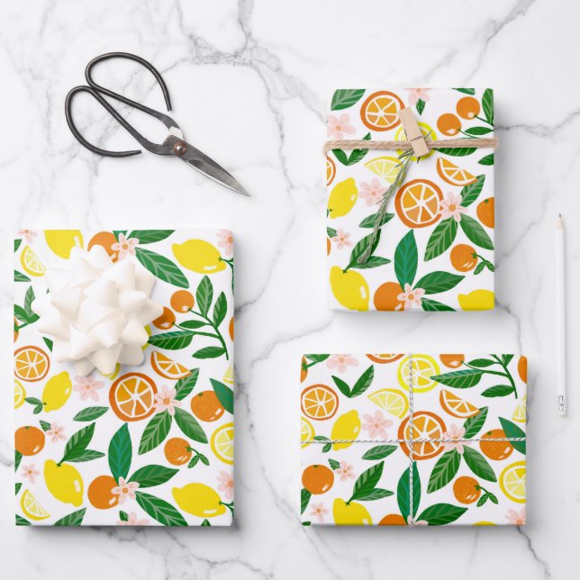 Citrus Celebration Lovely Lemons Awesome Oranges  Wrapping Paper Sheet (Front)