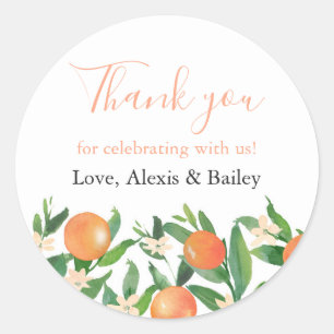 Citrus Charcoal Wedding Favour Thank You Classic Round Sticker