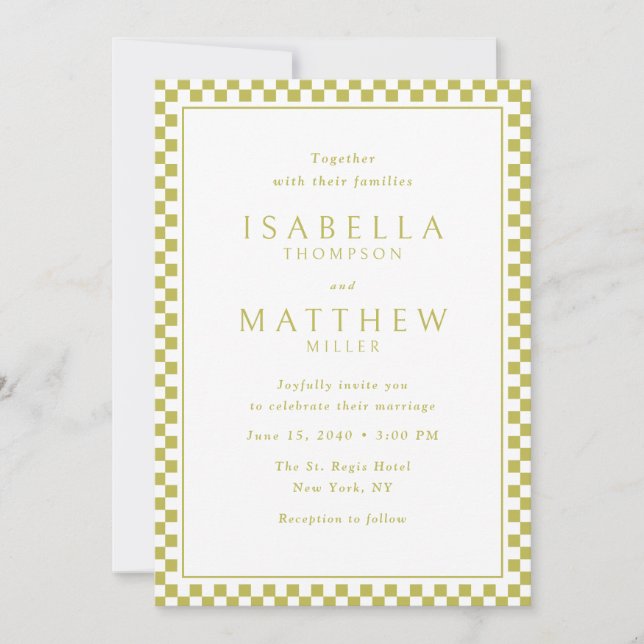Citrus Checker Frame Wedding Invitation (Front)