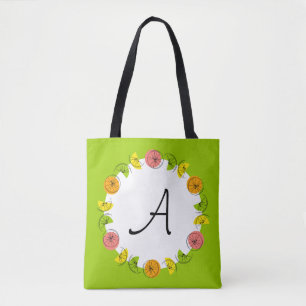 Citrus Circle Green Monogram all over tote Bag