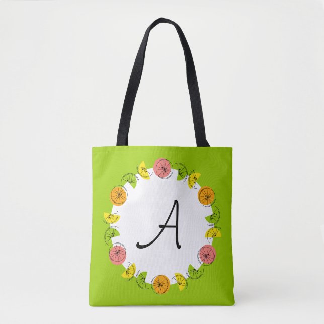 Citrus Circle Green Monogram all over tote Bag (Front)