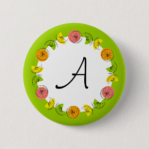 Citrus Circle Green Monogram button round