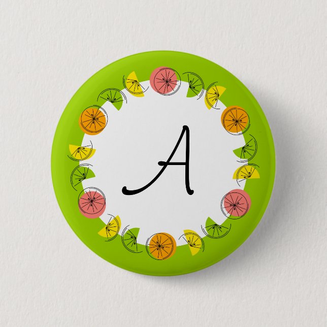 Citrus Circle Green Monogram button round (Front)