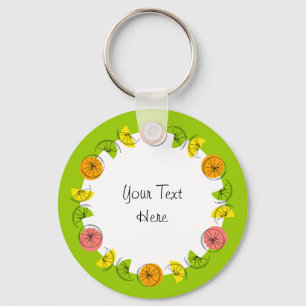 Citrus Circle Green Text aluminum double-sided Key Ring