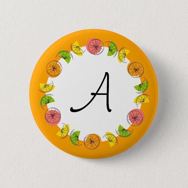 Citrus Circle Orange Monogram button round (Front)