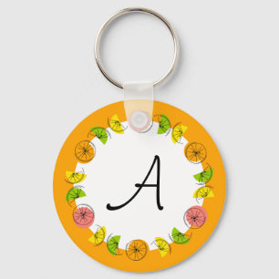 Citrus Circle Orange Monogram  double-sided Key Ring