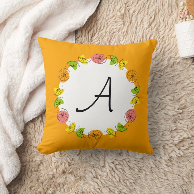 Citrus Circle Orange Monogram square Throw Pillow (Blanket)