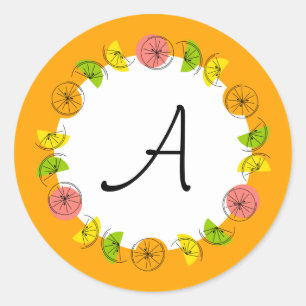 Citrus Circle Orange Monogram sticker round