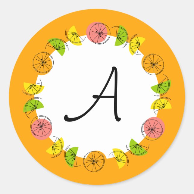 Citrus Circle Orange Monogram sticker round (Front)