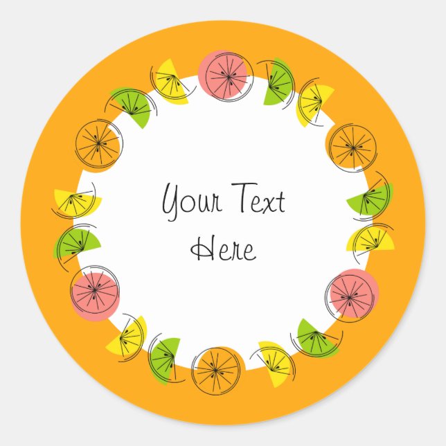 Citrus Circle Orange Text sticker round (Front)