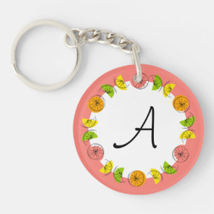 Citrus Circle Pink Monogram double-sided Key Ring