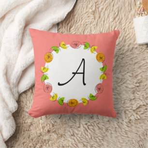 Citrus Circle Pink Monogram square Throw Pillow