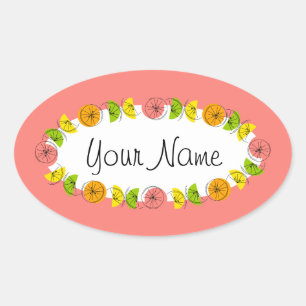 Citrus Circle Pink Name sticker round